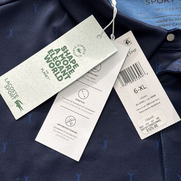 Lacoste Sport Mens 6-XL Navy Blue Regular Fit UV Protect Short Sleeve Polo Shirt - Picture 3 of 10